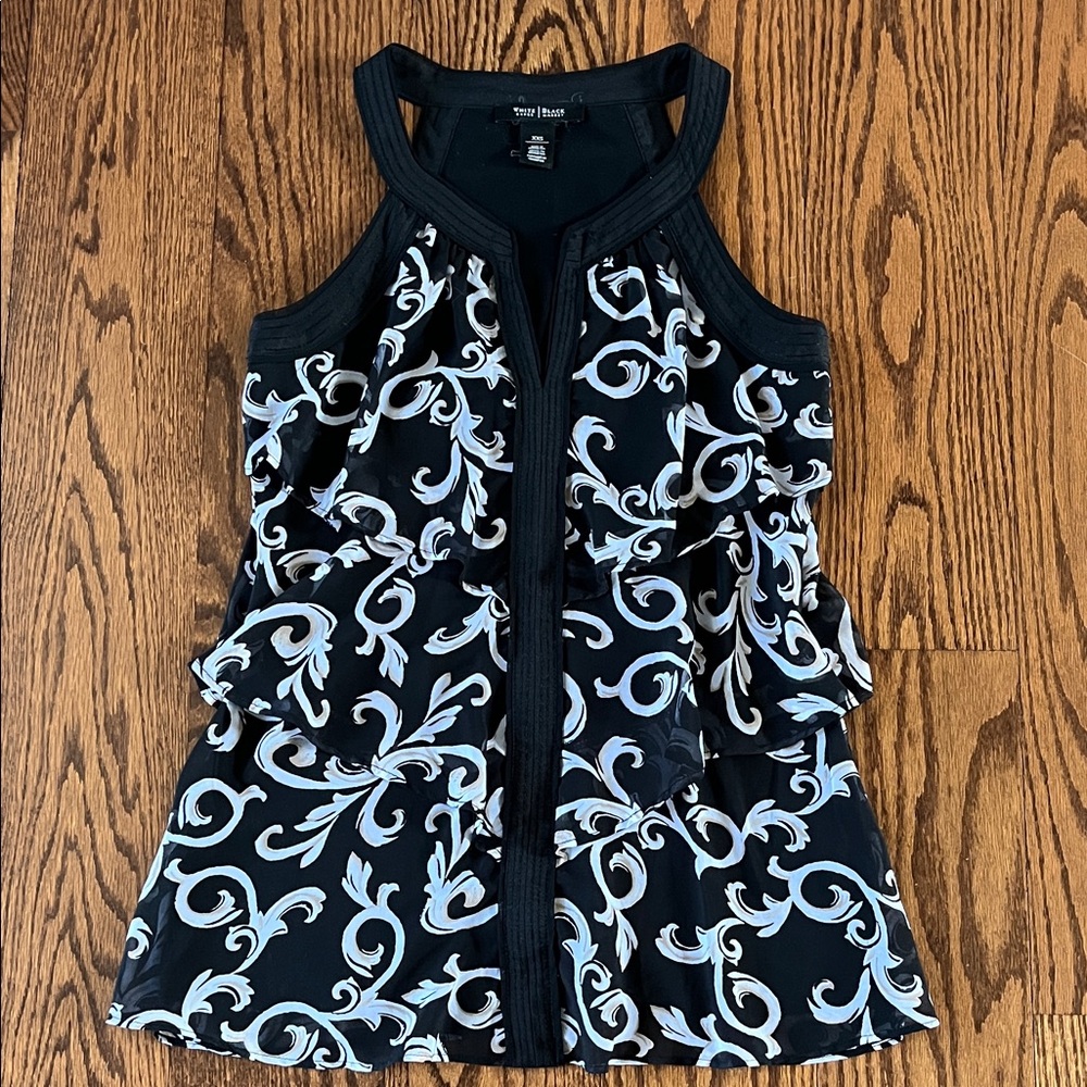 White House Black Market Black and White Patterned Blouse - Size XXS